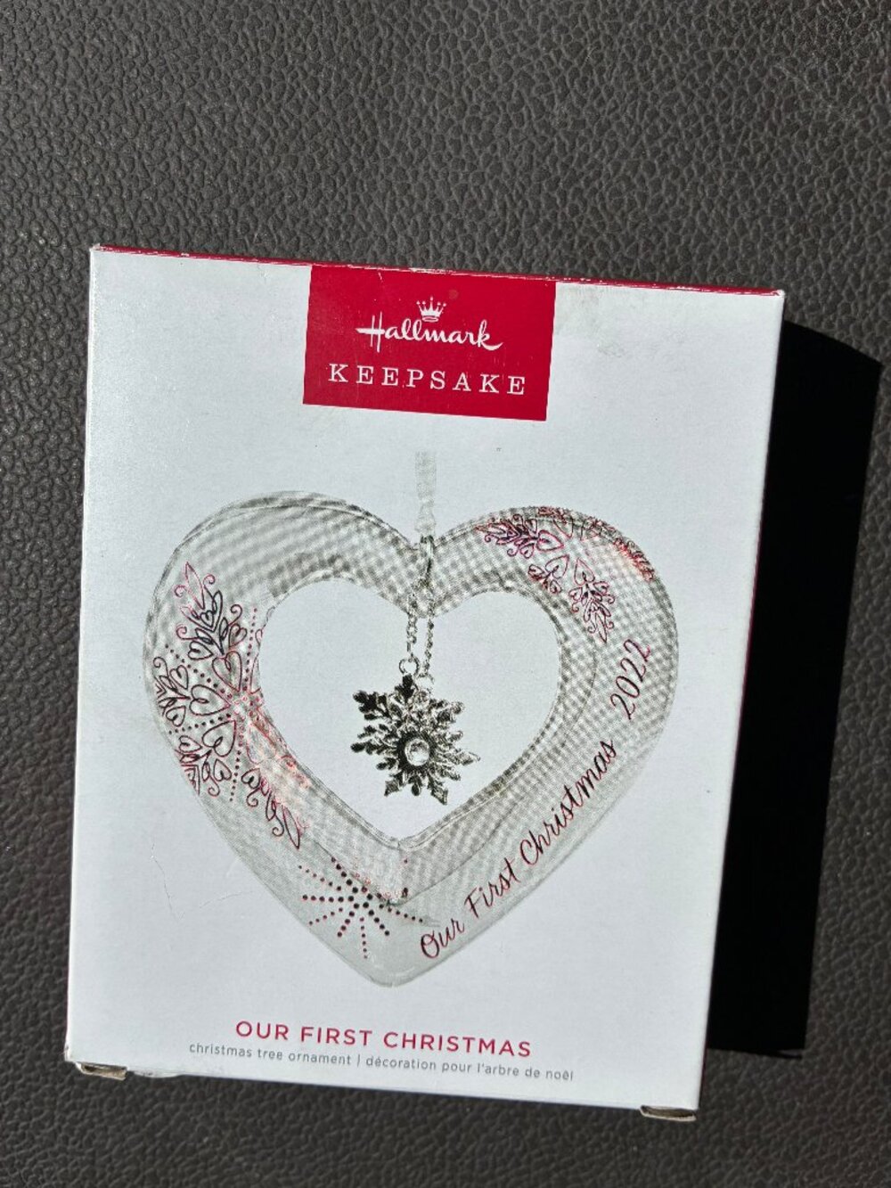 Hallmark Ornament Our First Christmas 2022 Glass Heart and Silver Snowflake